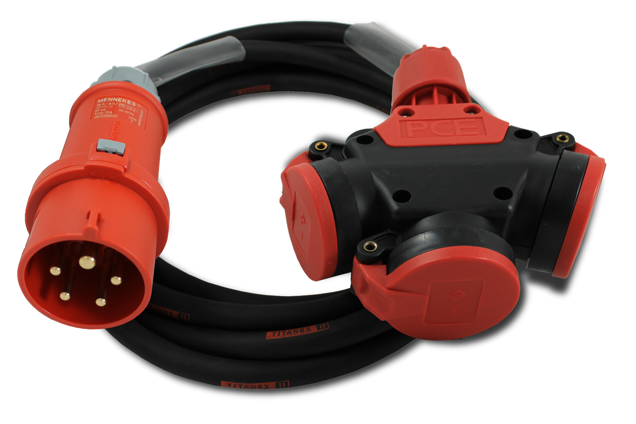 Bild von 16A 5p 400V -> 3 x Schuko  Adapterkabel
