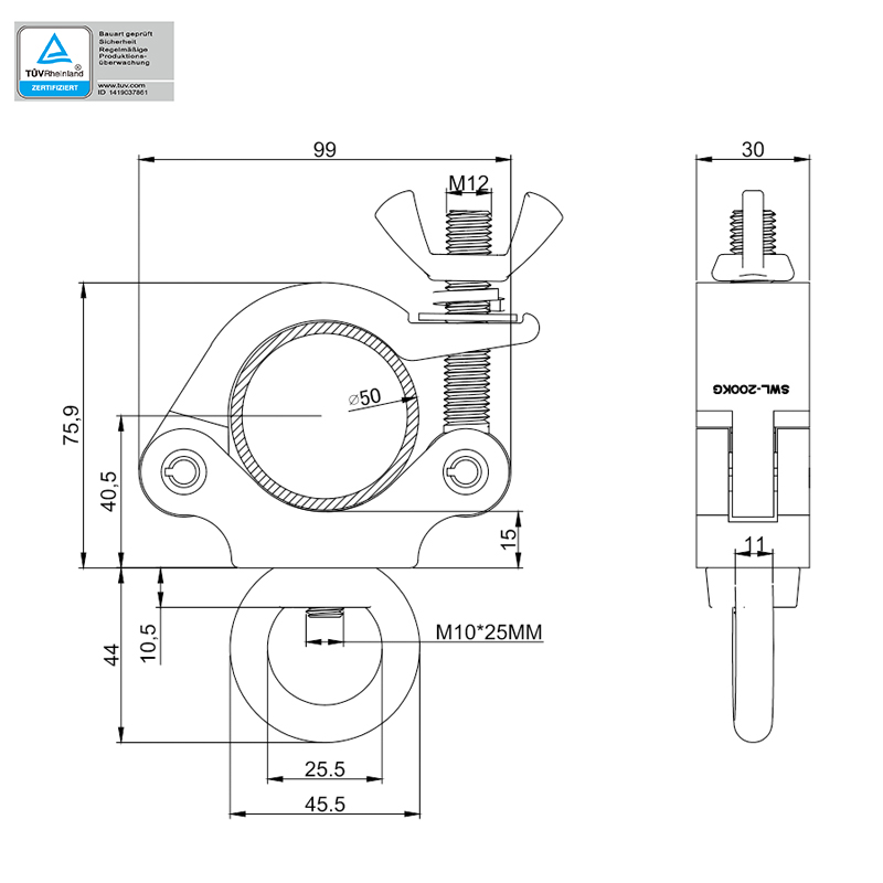 Bild von CJS Hanging Clamp 200kg - slim